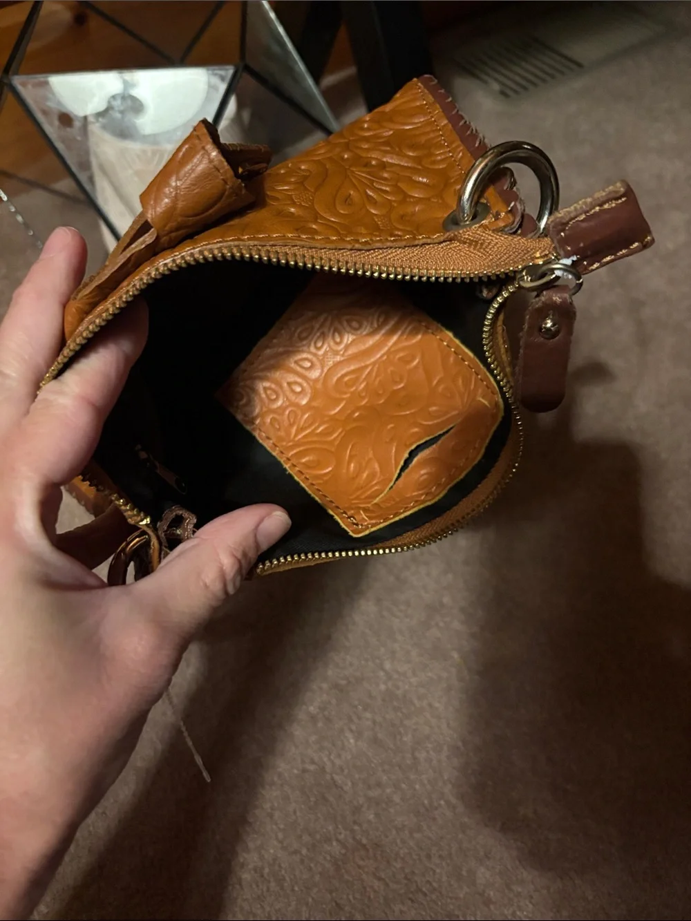 Embossed REAL Leather made in 🇮🇹 Wristlet Clutch - Brown